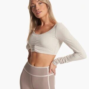 Vuori Long Sleeve Ruched Bra Womens Gray Beige Scoop Neck Top Size XS